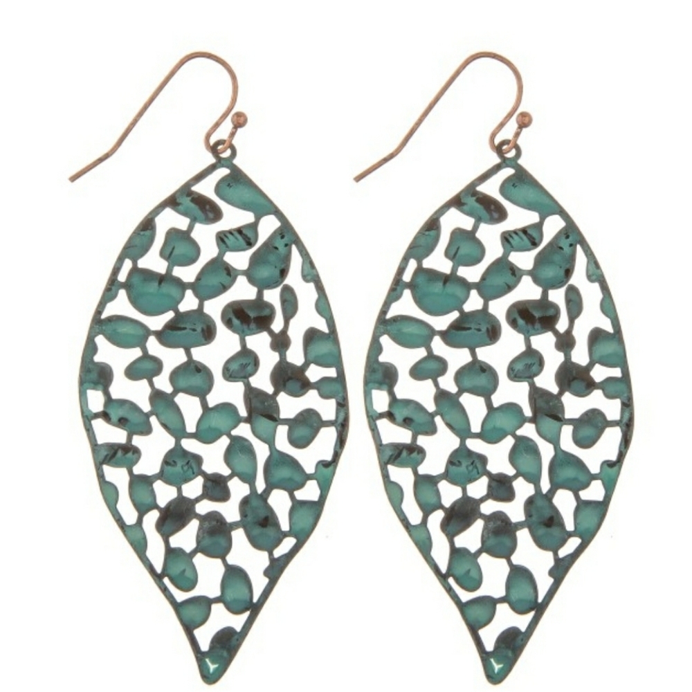 Earrings--Green Verdigris Dangles